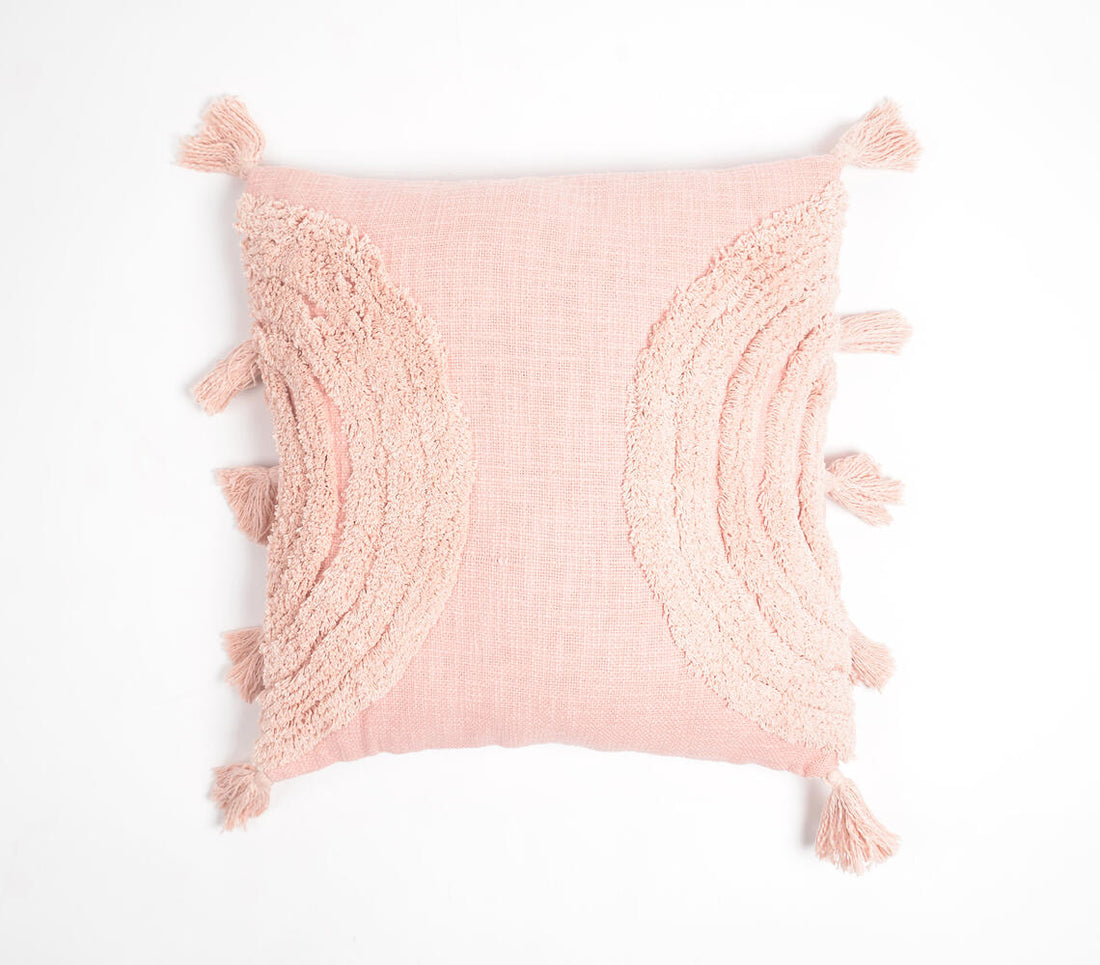 Pastel Cresent Tufted &amp; Tasseled Cushion Cover-0