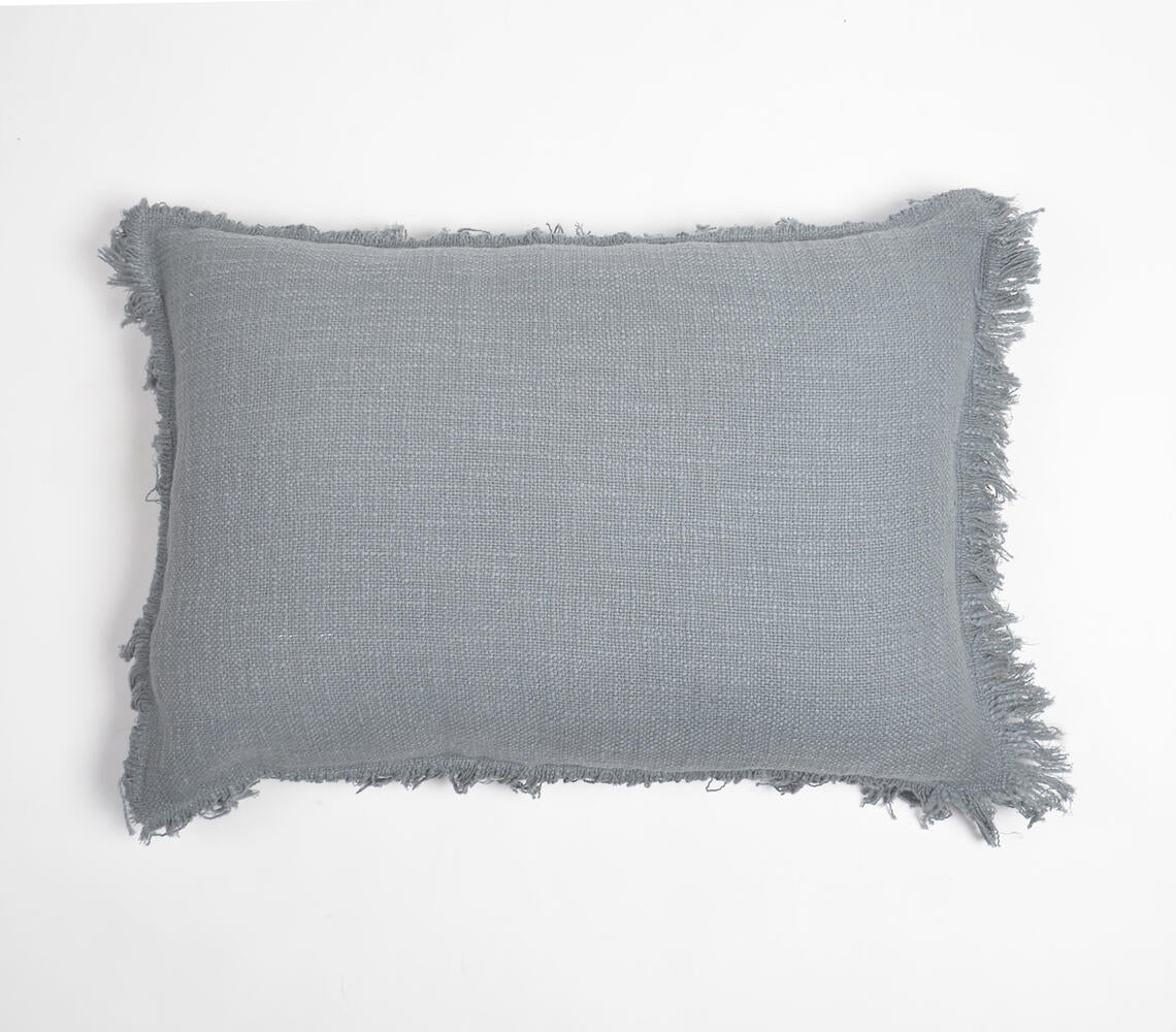 Solid Fringed Lumbar Cotton Cushion Cover-0