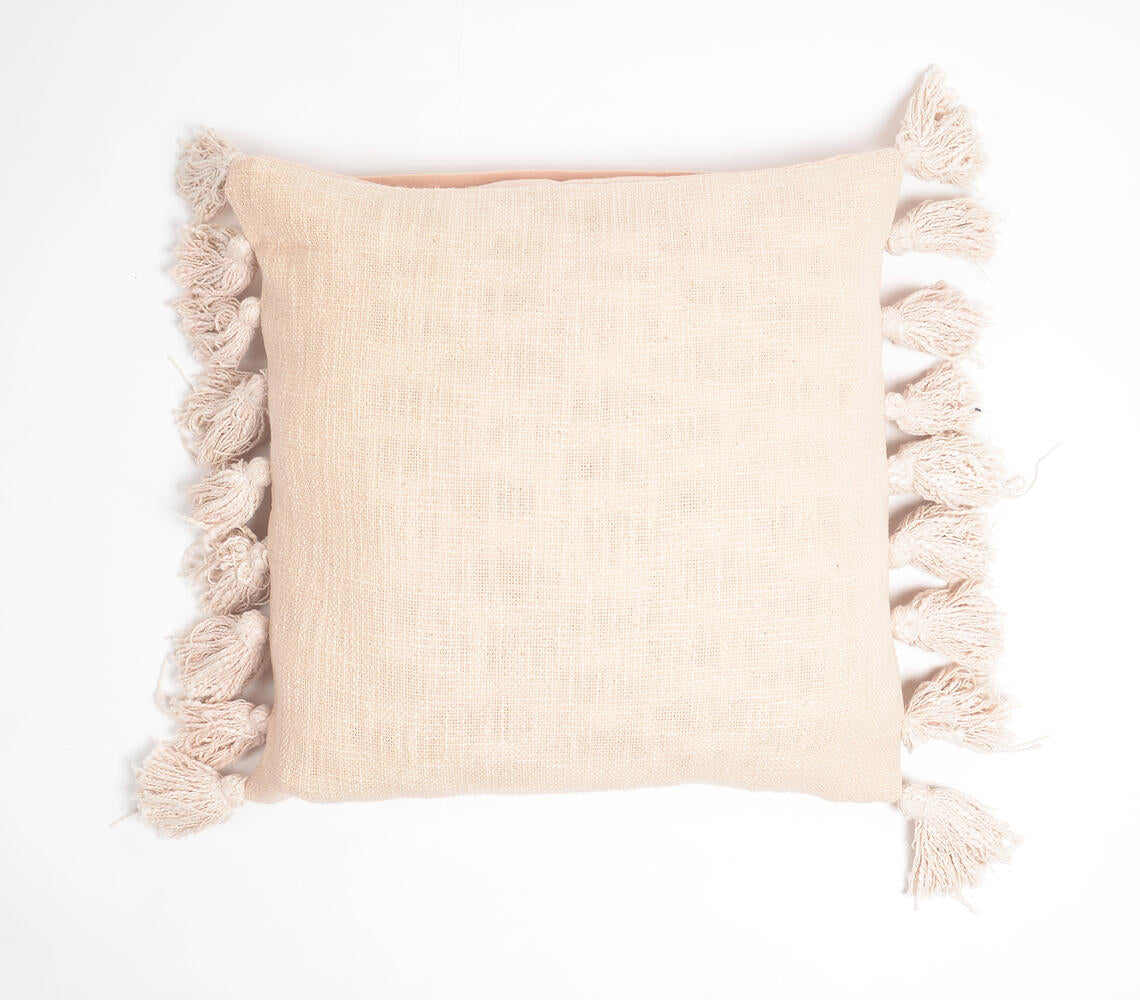 Solid Soft Pink Tasseled Cushion Cover-0