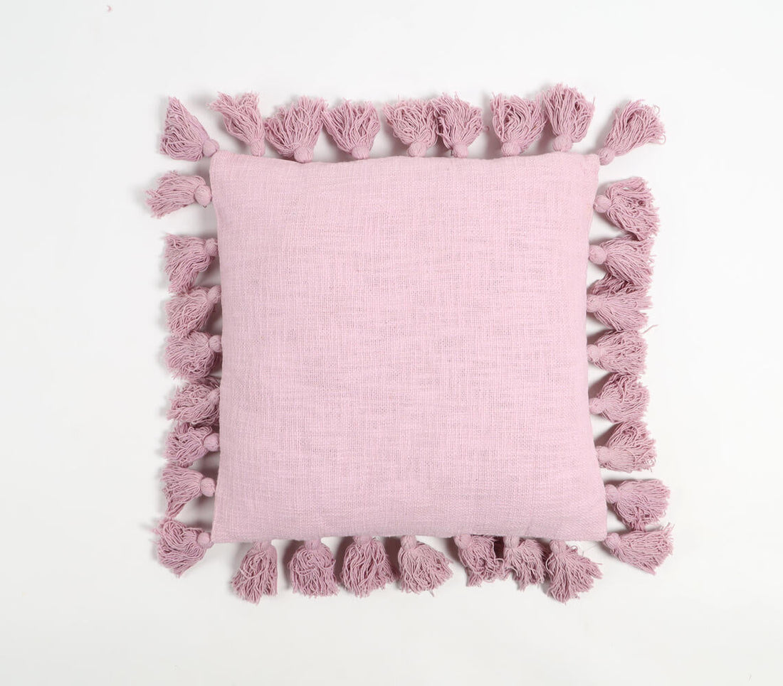 Tasseled Solid Pastel Mauve Cushion Cover-0