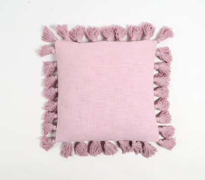 Tasseled Solid Pastel Mauve Cushion Cover-0