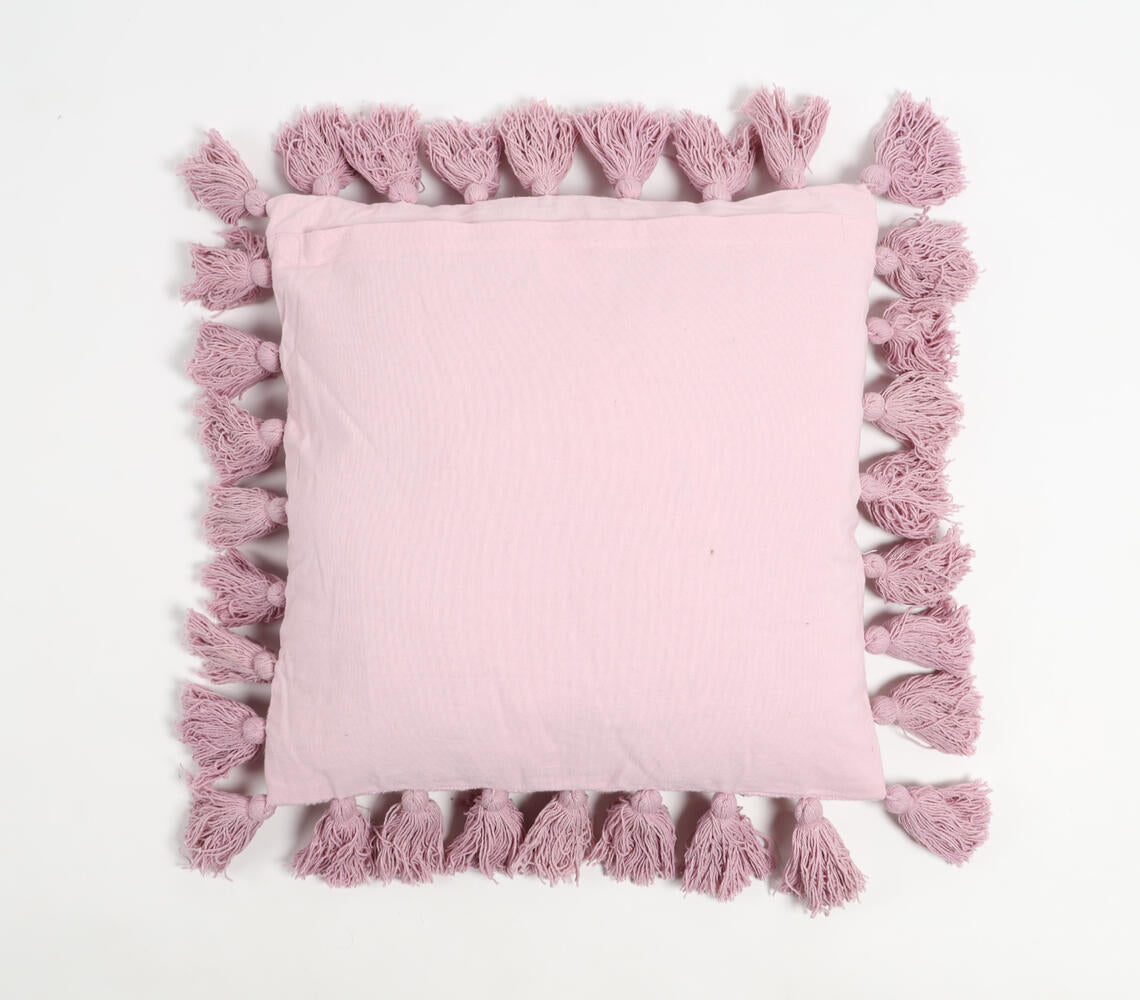 Tasseled Solid Pastel Mauve Cushion Cover-2