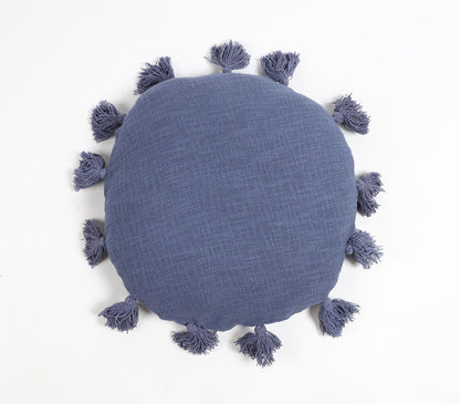 Tasseled Round Blue Cushion Cover-0