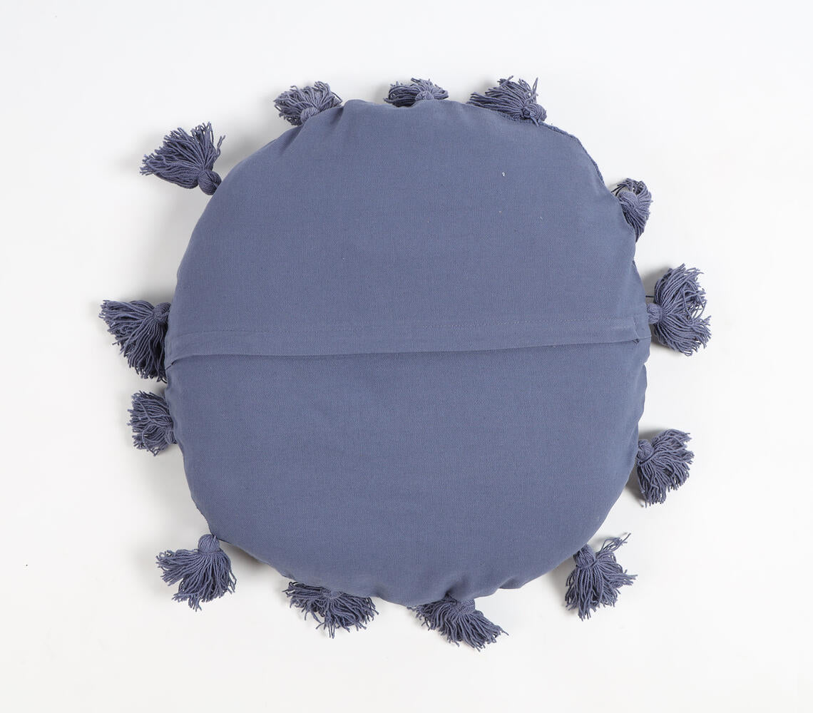 Tasseled Round Blue Cushion Cover-2