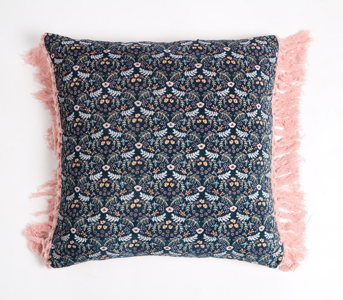 Printed Velvet Maximal Tasseled Cushion Cover-0