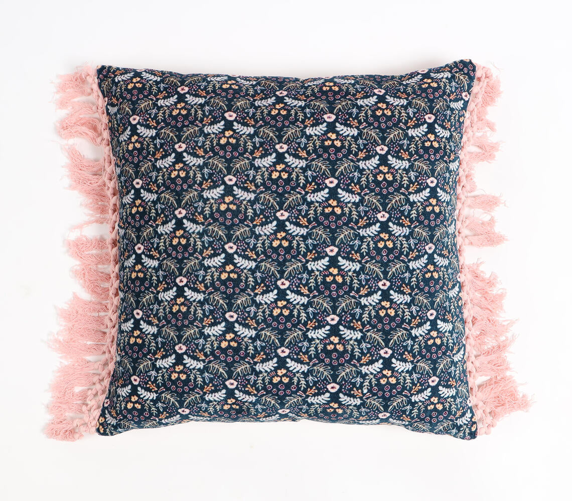 Fringed Floral Night Velvet Cushion Cover-0