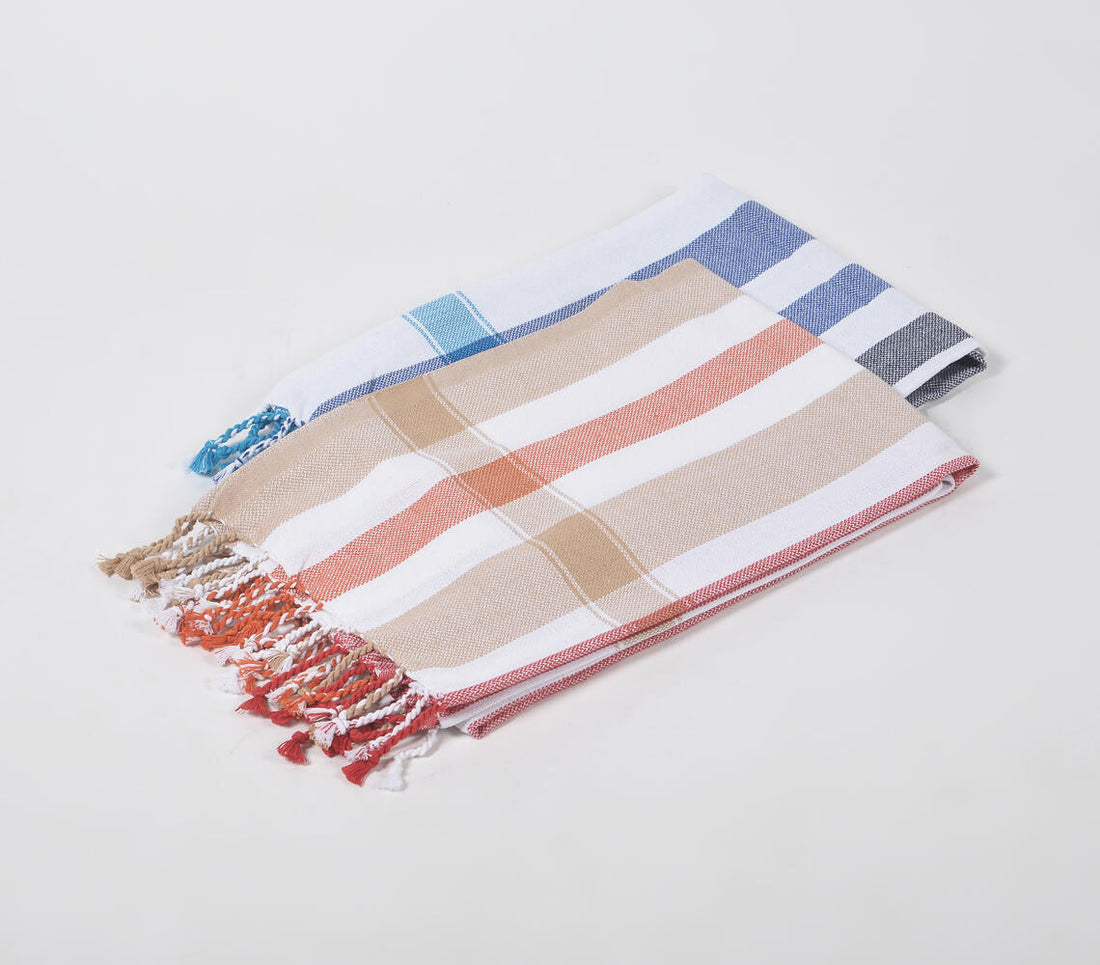 Handwoven Cotton Warm &amp; Cool Striped Bath Towels (Set Of 2)-1