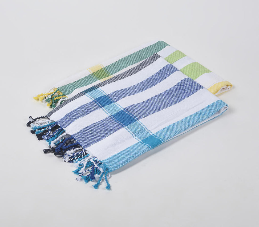 Handwoven Cotton Striped Bath Towels (Set Of 2)-1