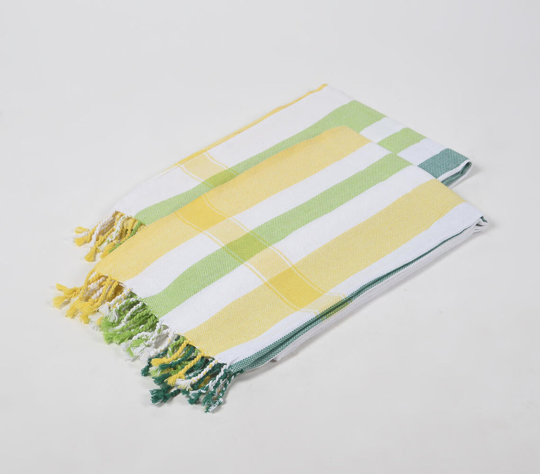 Handwoven Cotton Summer Striped Bath Towels (Set Of 2)-1