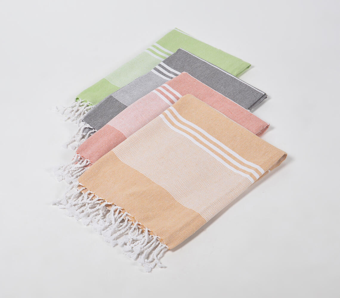 Assorted Handwoven Cotton striped Bath Towels (Set Of 4)-1