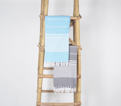 Handwoven Cotton striped Sky &amp; Ash Bath Towels (Set Of 2)-0