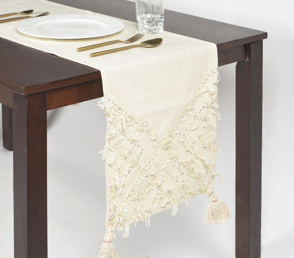 Sequinned Tousled Knots Cotton Table Runner-0