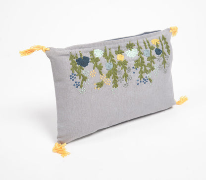 Floral Garden Slub Grey Lumbar Cushion Cover-0