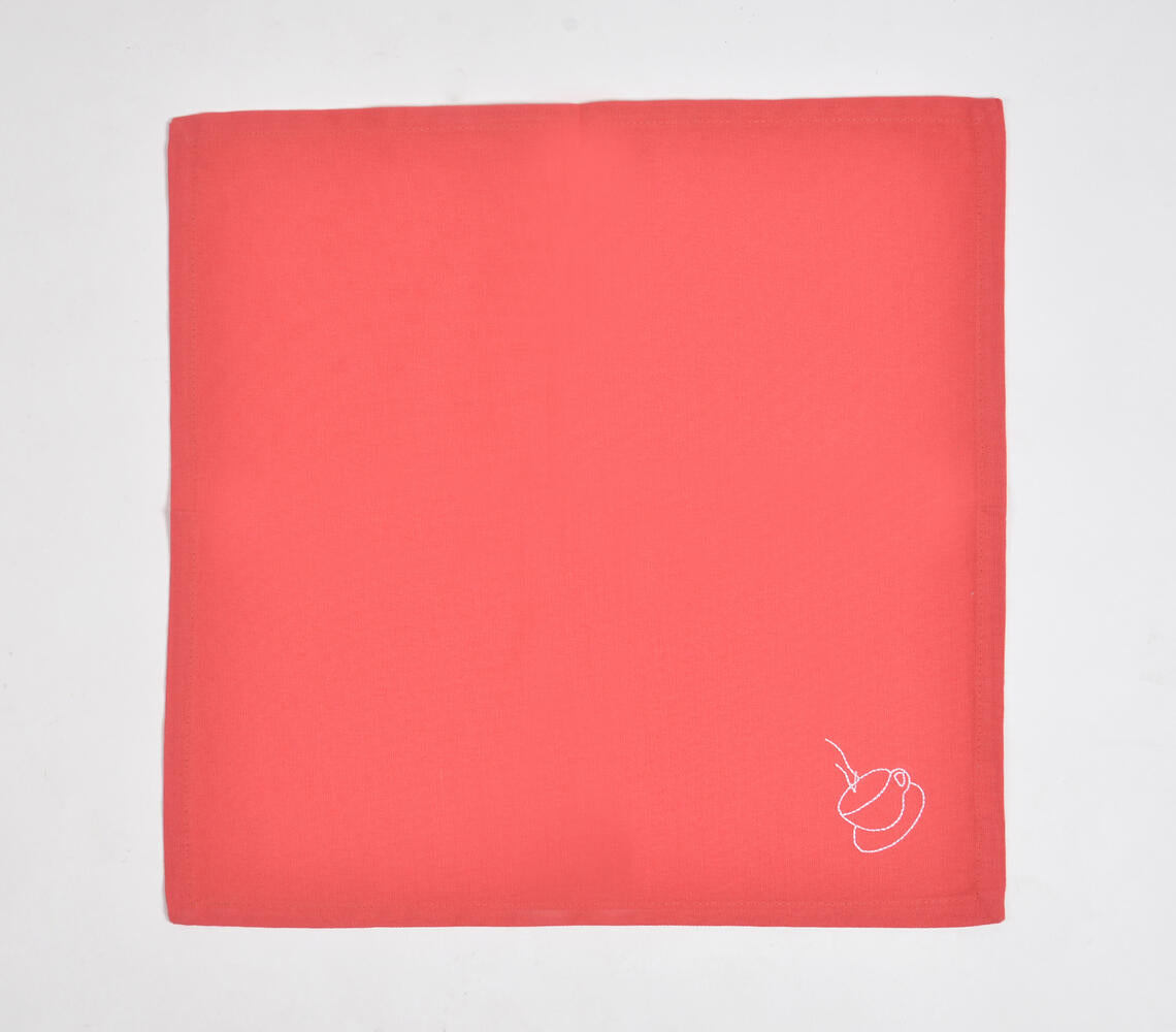 Solid Red Teacup Motif Cotton napkins (set of 6)-2