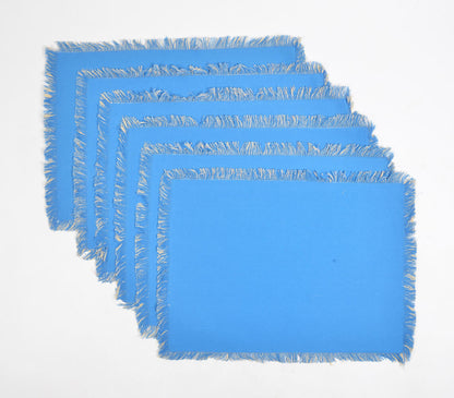 Solid Azure Blue Placemats with Frayed Edges (set of 6)-1