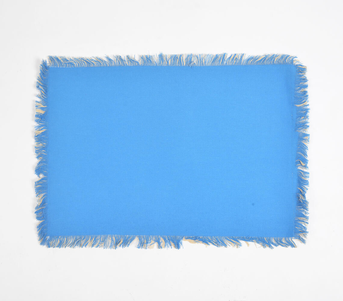 Solid Azure Blue Placemats with Frayed Edges (set of 6)-2