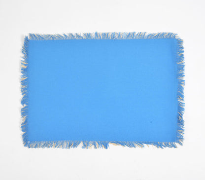 Solid Azure Blue Placemats with Frayed Edges (set of 6)-2