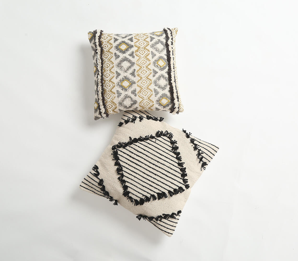 Textured Diamond Pattern Cotton Cushion Cover-4