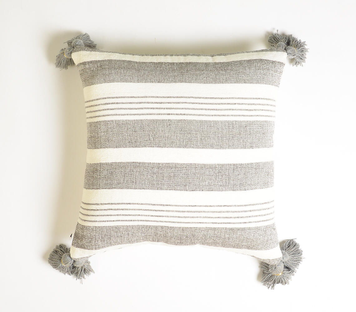 Handwoven Muted Grey Striped Cushion cover-0