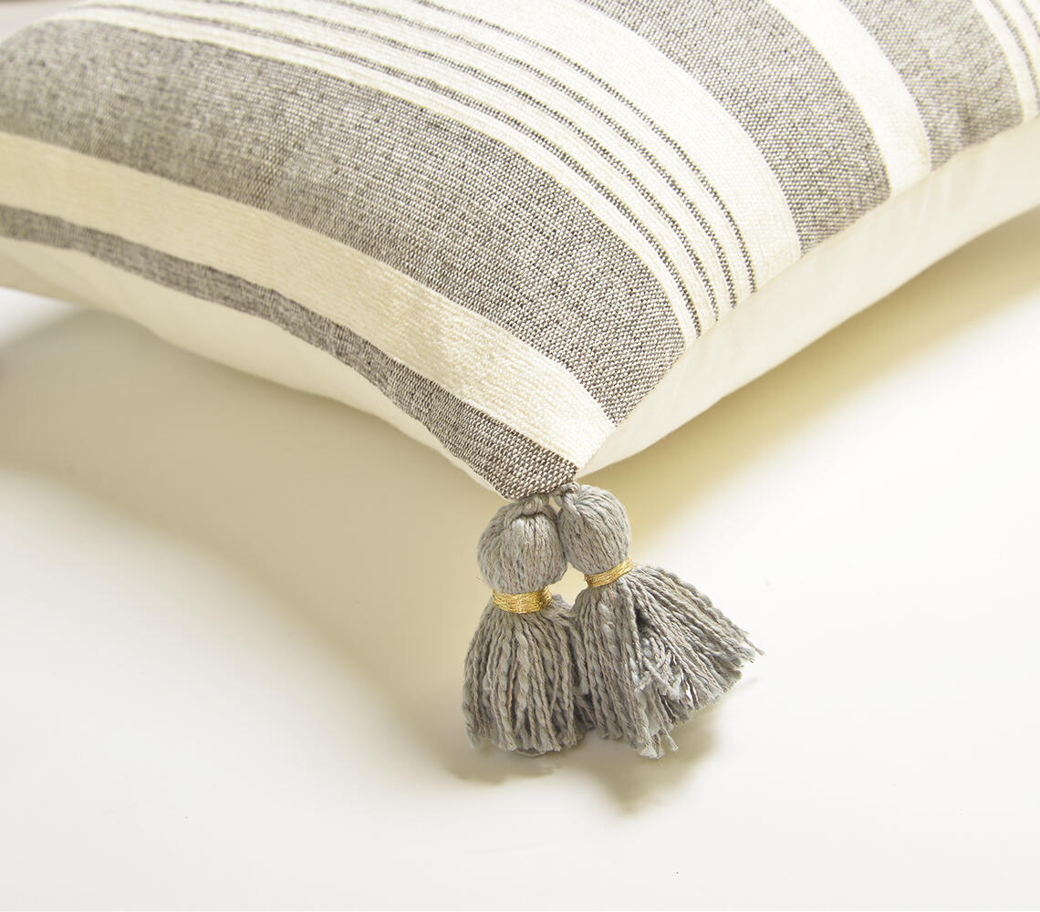 Handwoven Muted Grey Striped Cushion cover-1