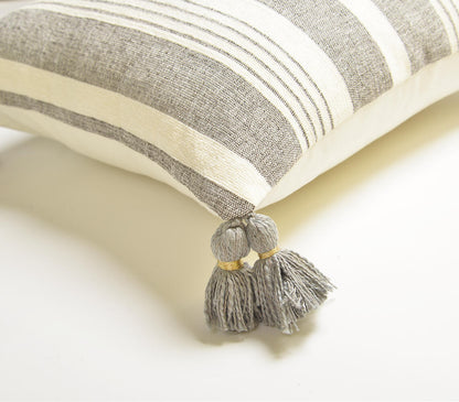 Handwoven Muted Grey Striped Cushion cover-1