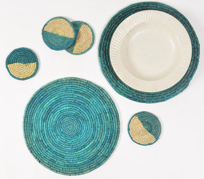 Natural Grass Placemats &amp; Coasters (Set of 8)-0