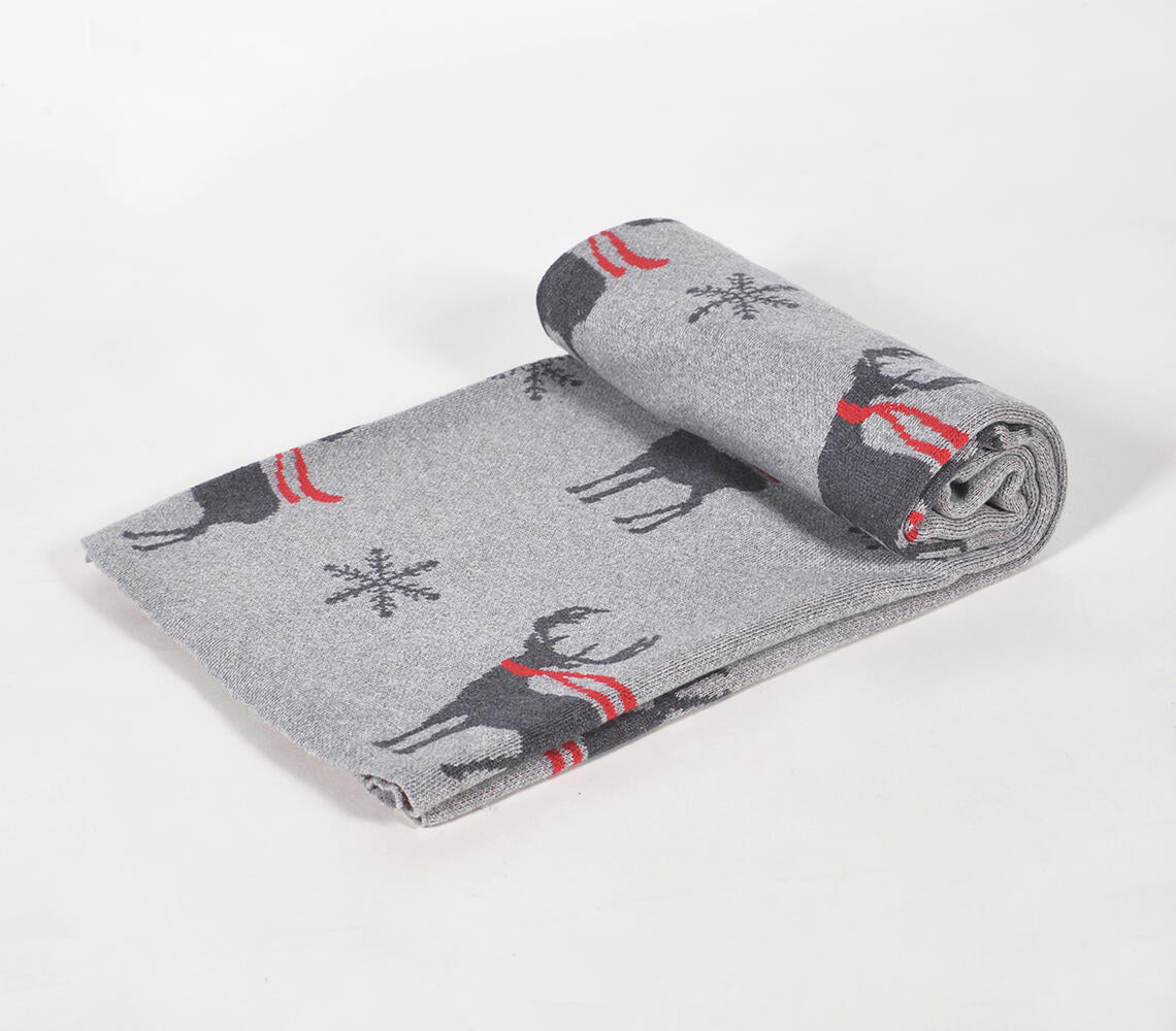 Winter Reindeer Handloom Cotton Throw-0