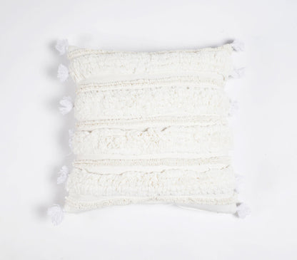 Hand Tufted Cotton Cushion Cover with Frayed tassels-0