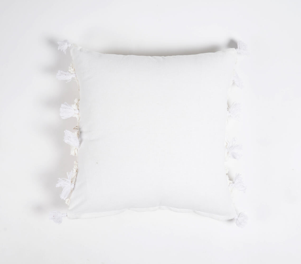 Hand Tufted Cotton Cushion Cover with Frayed tassels-2