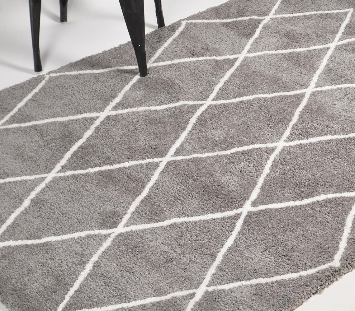 Hand Tufted Diamond Lattice Grey Rug-0