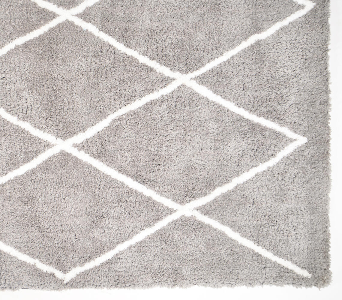 Hand Tufted Diamond Lattice Grey Rug-2