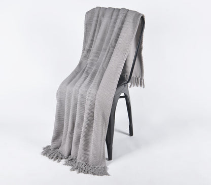 Solid Grey Tasseled Cotton Throw-1