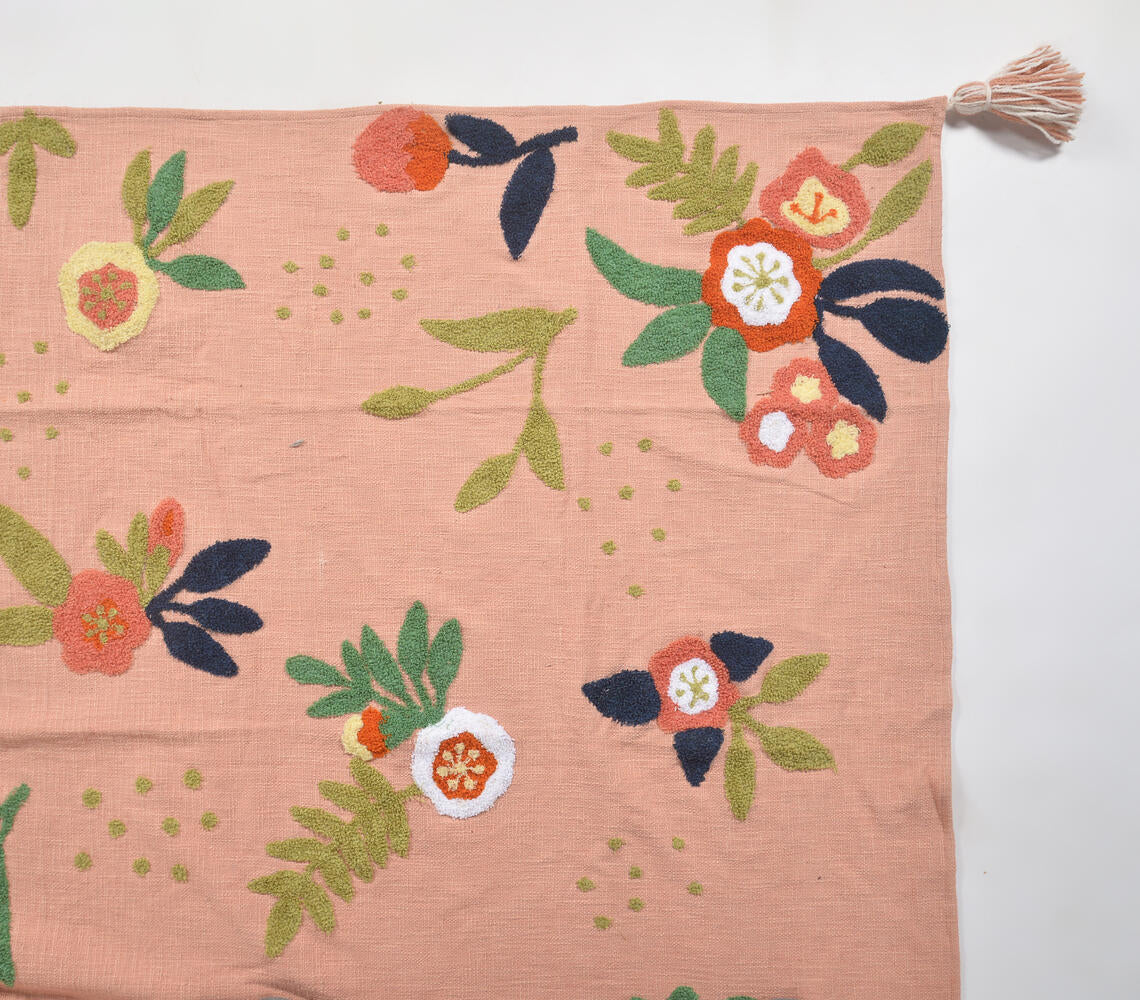 Floral Countryside Tasseled Handloom Cotton Throw-2