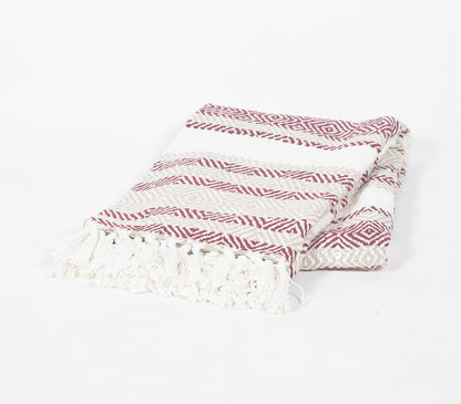 Handwoven Cotton Geometric-Striped Throw with Tassels-0