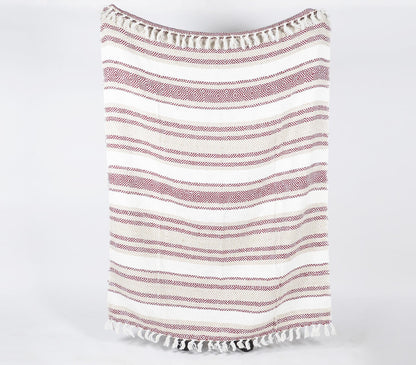 Handwoven Cotton Geometric-Striped Throw with Tassels-1