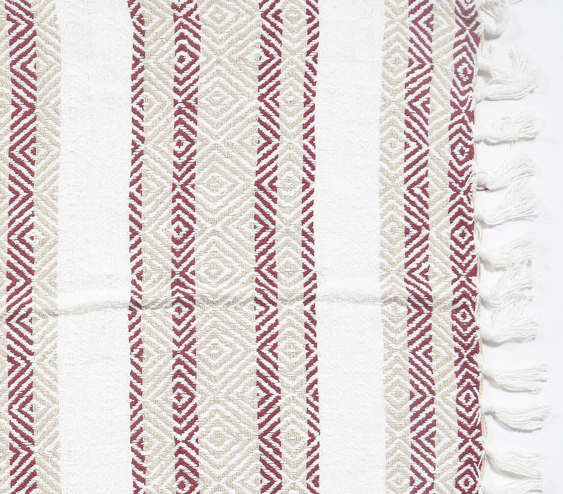 Handwoven Cotton Geometric-Striped Throw with Tassels-2