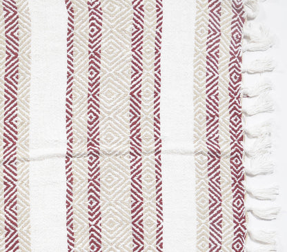 Handwoven Cotton Geometric-Striped Throw with Tassels-2