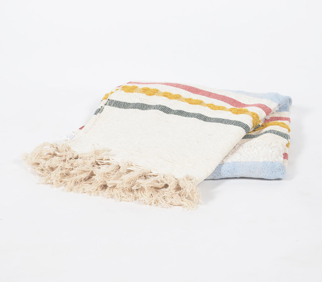 Handwoven &amp; Tufted Cotton Striped Multicolor Throw-0