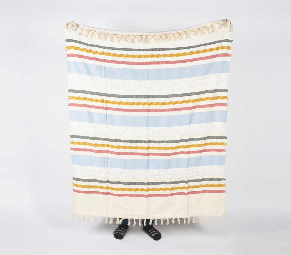 Handwoven &amp; Tufted Cotton Striped Multicolor Throw-1