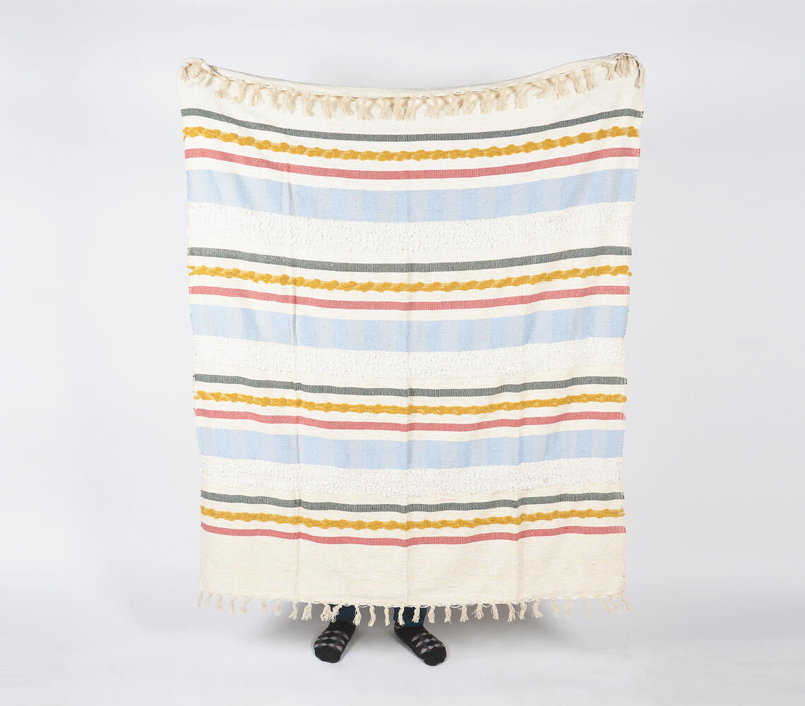 Handwoven &amp; Tufted Cotton Striped Multicolor Throw-1