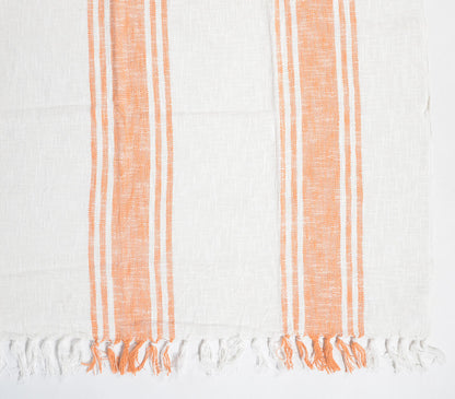 Handwoven Cotton Tangerine Striped Throw with Tassels-2