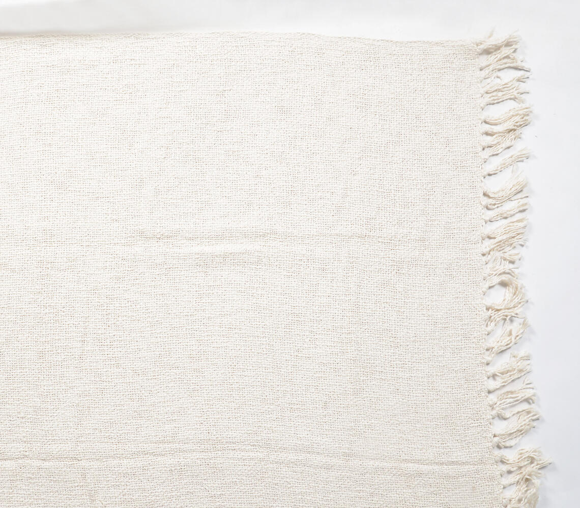 Solid Ivory Cotton Tasseled Throw-2