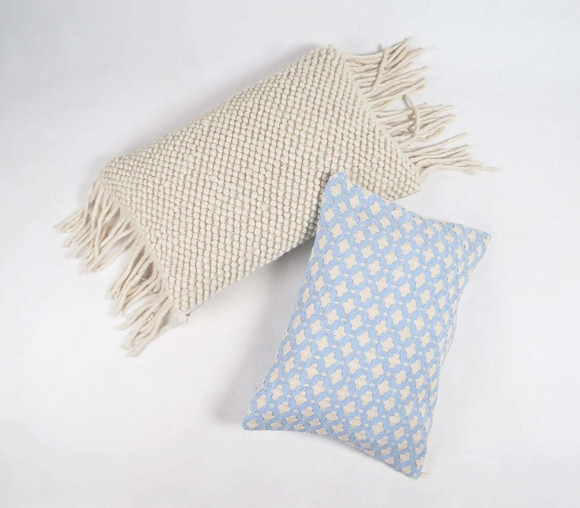 Trellis Patterned Powder Blue Lumbar Cushion Cover-3