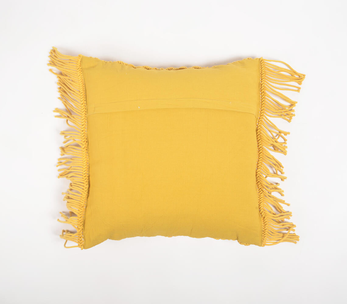 Macrame Cotton Mustard Cushion Cover with Fringes-2