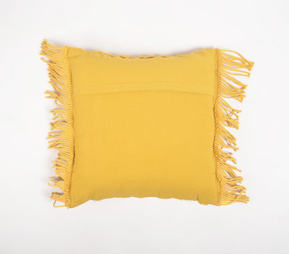 Macrame Cotton Mustard Cushion Cover with Fringes-2