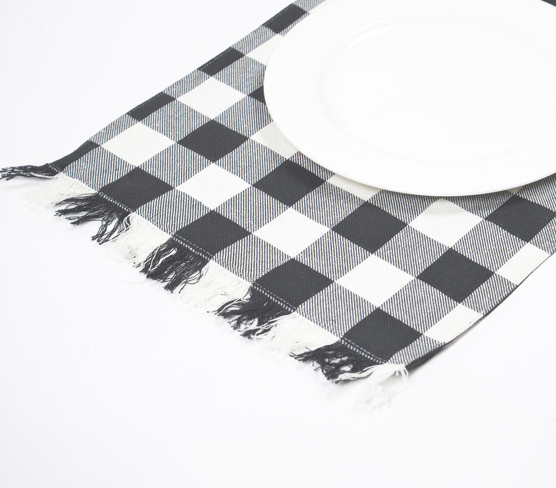 Cotton Buffalo Check Fringed Placemat (Set of 4)-0