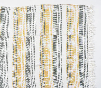 Handwoven Cotton Chevron-Striped Throw with Tassels-2