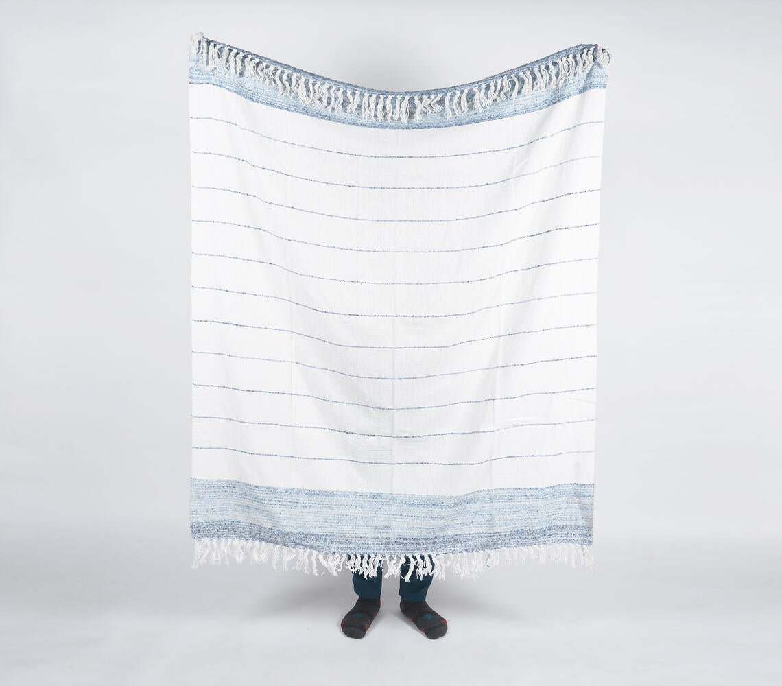 Handwoven Cotton Striped Throw with Tassels-0