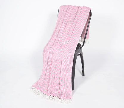 Yarn-Dyed Cotton Pink Chevron Tasseled Throw-1