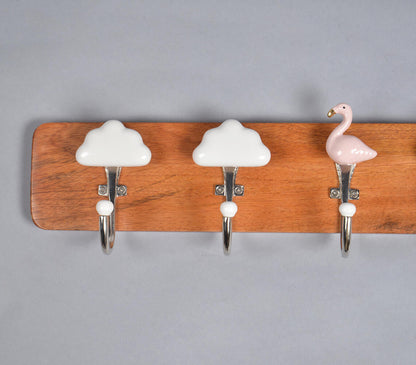 Clouds &amp; Flamingo Wooden Wall Hook-1